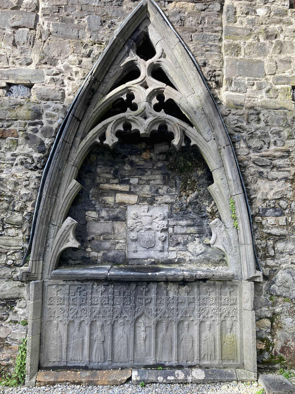 A view of the highly ornate O'Crean Memorial which is the oldest surviving burial in the Abbey, which dates to 1506.