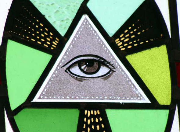 Stained glass Eye of Horus, installed by Canon Casey in 1948.