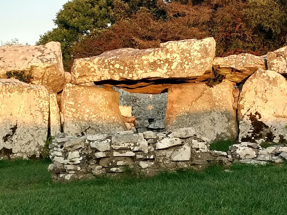 A closeup of the top photograph showing the beam of sunlight on the back stone at Creevykeel. Photograph © Eamon Murphy. 