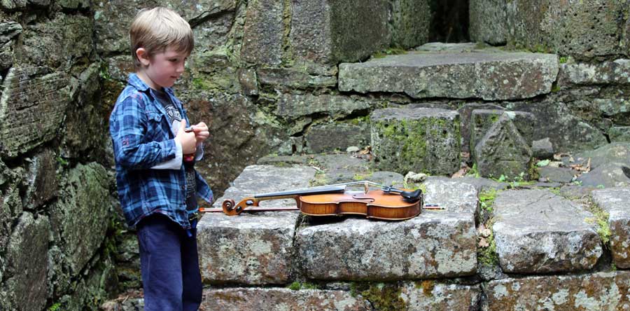 My fiddle in the Church of the Saints.