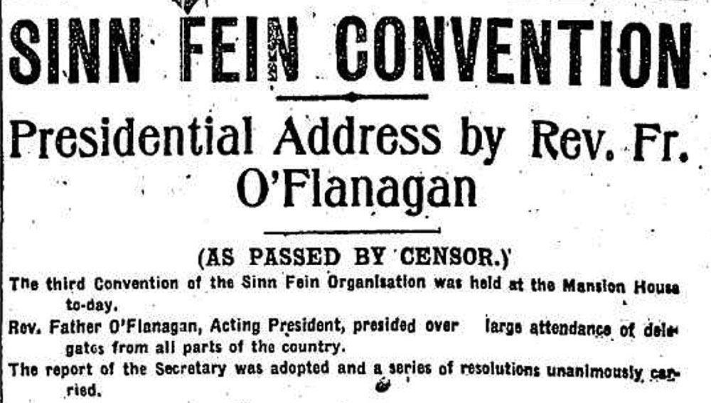 Newspaper headlines from the Sinn Féin Convention, October 1919.