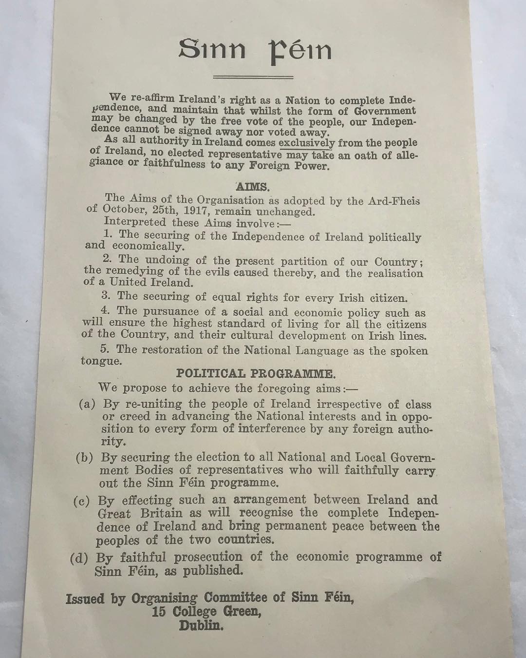 1918 election manifesto.