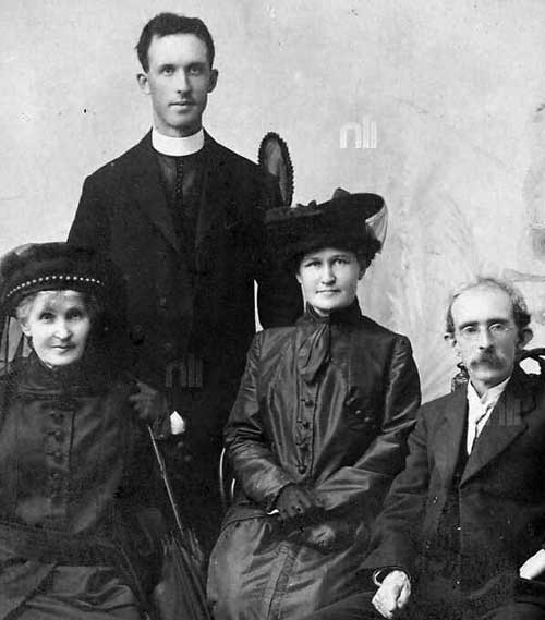 Mrs Mary Jane O'Donovan Rossa, Fr Michael O'Flanagan,  Eileen O'Donovan Rossa and Tom Clarke. Image © National Library of Ireland.