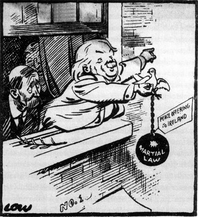 Cartoon of Lloyd George droping a bomb, 1920.