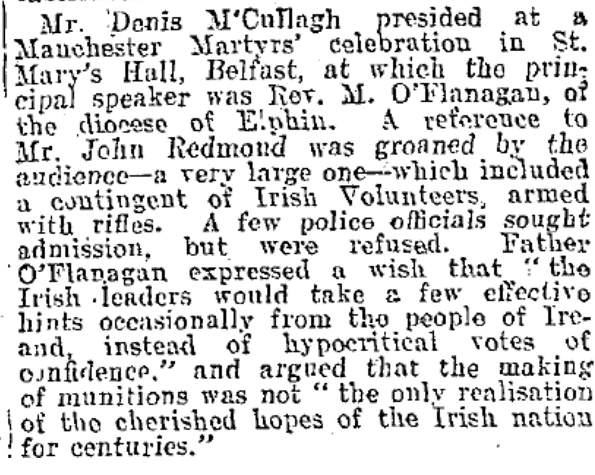 Clipping which mentions Fr. Michael O'Flanagan's speech in St. Mary's Hall in Belfast, 1915.