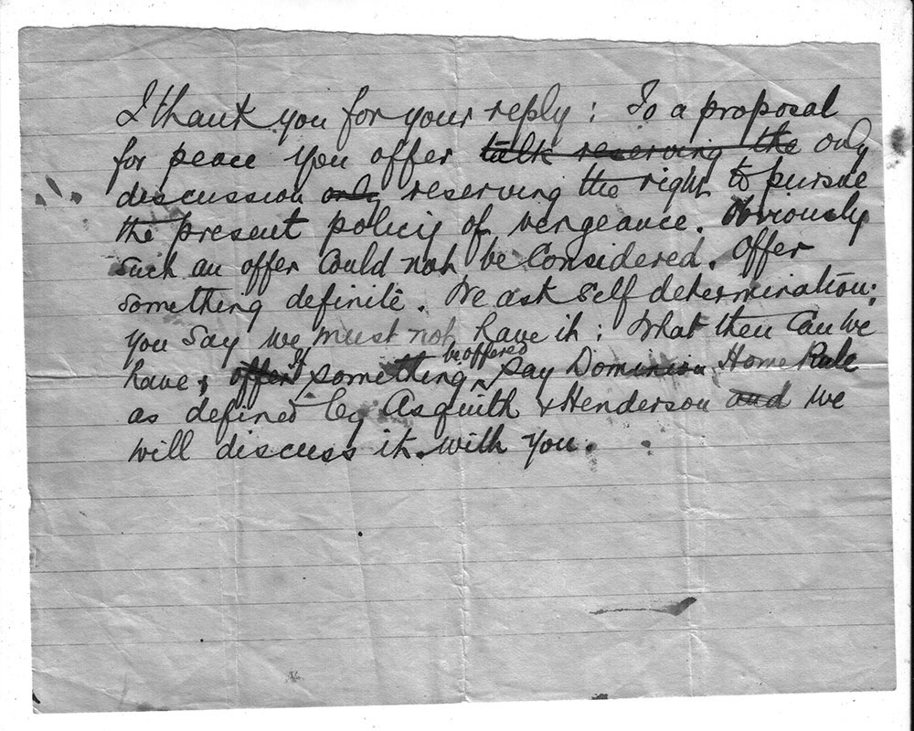 Hand-written draft of a telegram from Fr. O'Flanagan to Lloyd George, December 1920.
