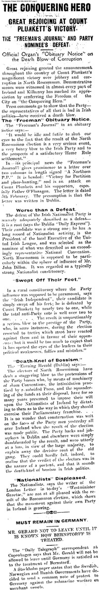 Count Plunkett's election in North Roscommon.