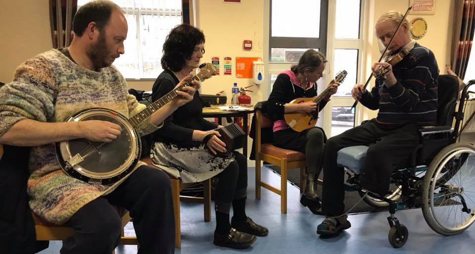 A traditional music session at the Collooney Daycare centre in County Sligo. 