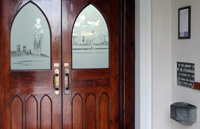 The Fr. O'Flanagan memorial font in the porch of Cliffoney church.