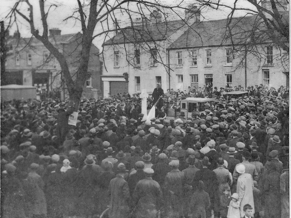 Fr. Michael O'Flanagan unveils the Moore's Bridge Memorial in Kildare, April 1935. Thanks to Cill Dara Historical Society for the photo.