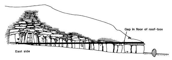 Sectional elevation of the east side of Newgrange.