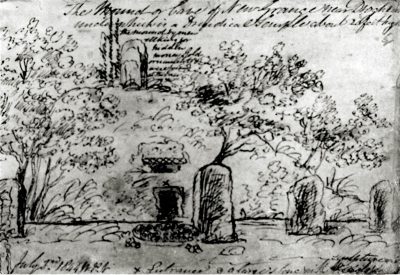 Newgrange as it appeared in 1844 - a huge frustrum or truncated cone.