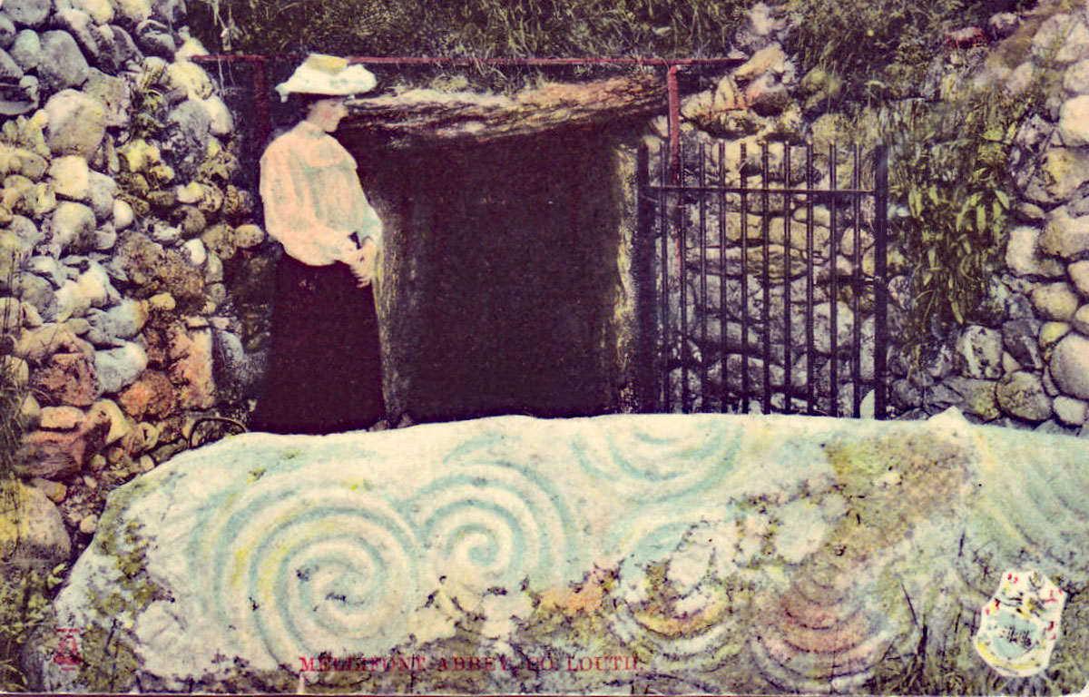 A postcard of Mrs. Ann Hickey at the entrance to Newgrange dating from 1910.