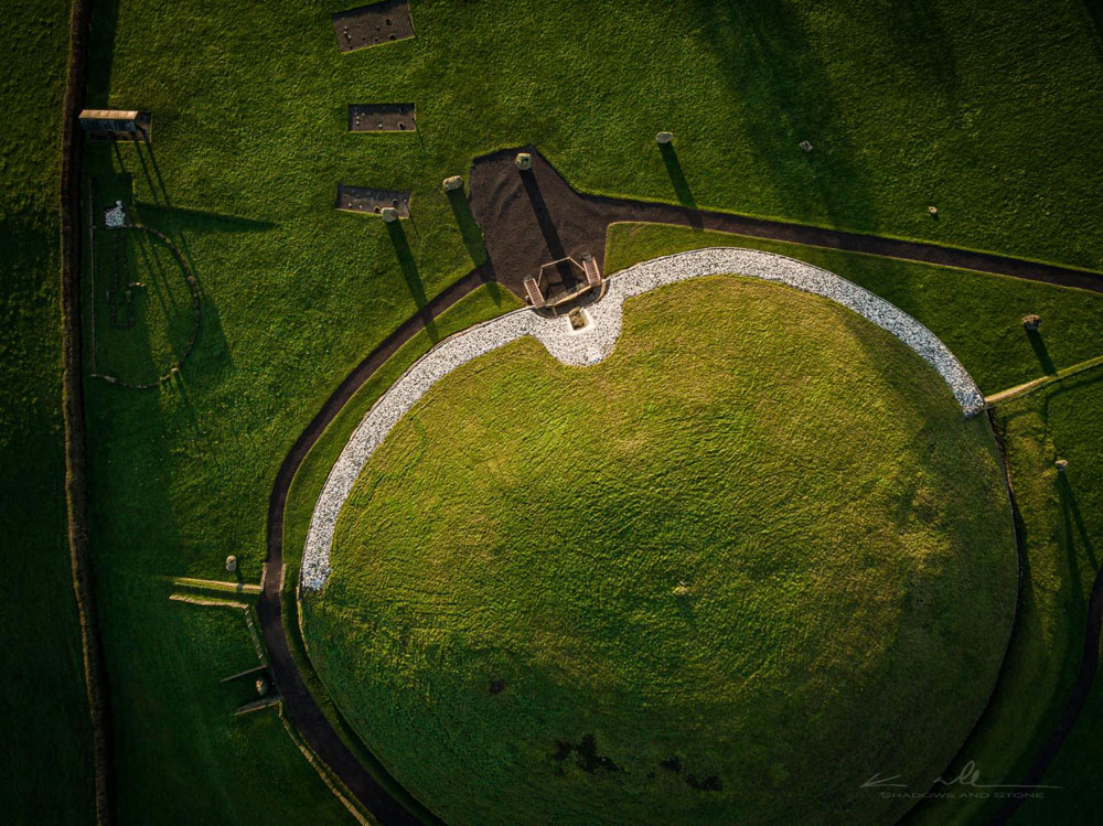 Newgrange from the air. Photograph by Ken Williams, Shadows and Stone.