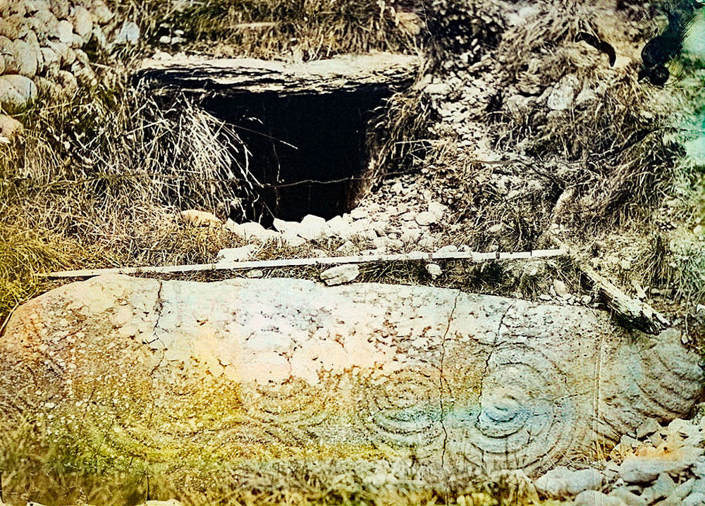 The earliest known photograph of Newgrange, probably taken in the 1880's when the monument came into state care.
