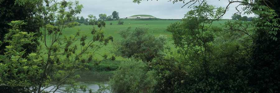 Looking
    north-east across the River Boyne towards Newgrange.