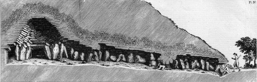 An early engraving of the chamber and passage at Newgrange from Vallency.