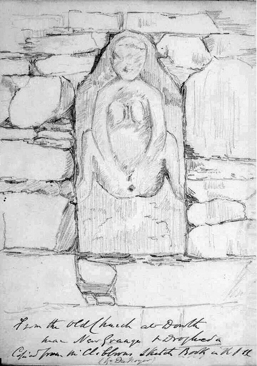 The Sheela-na-Gig at Dowth church. Image by George Du Noyer.