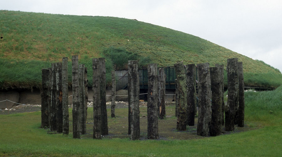 The reconstructed timber henge at Knowth.