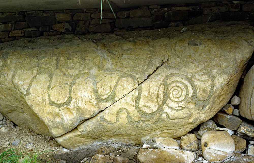 A decorated kerbstone at Knowth.<