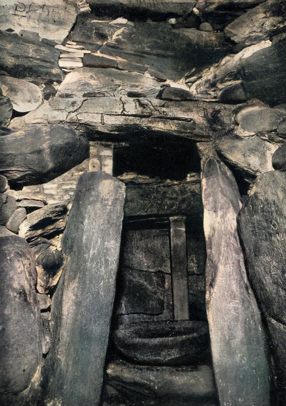 An early photograph of the chamber of Newgrange.