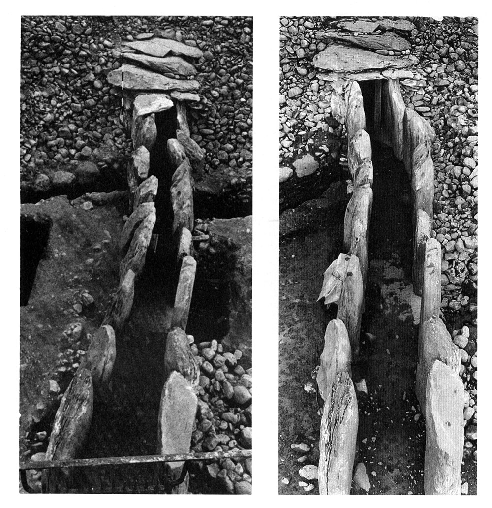 The passage at Newgrange, before and after straightening.