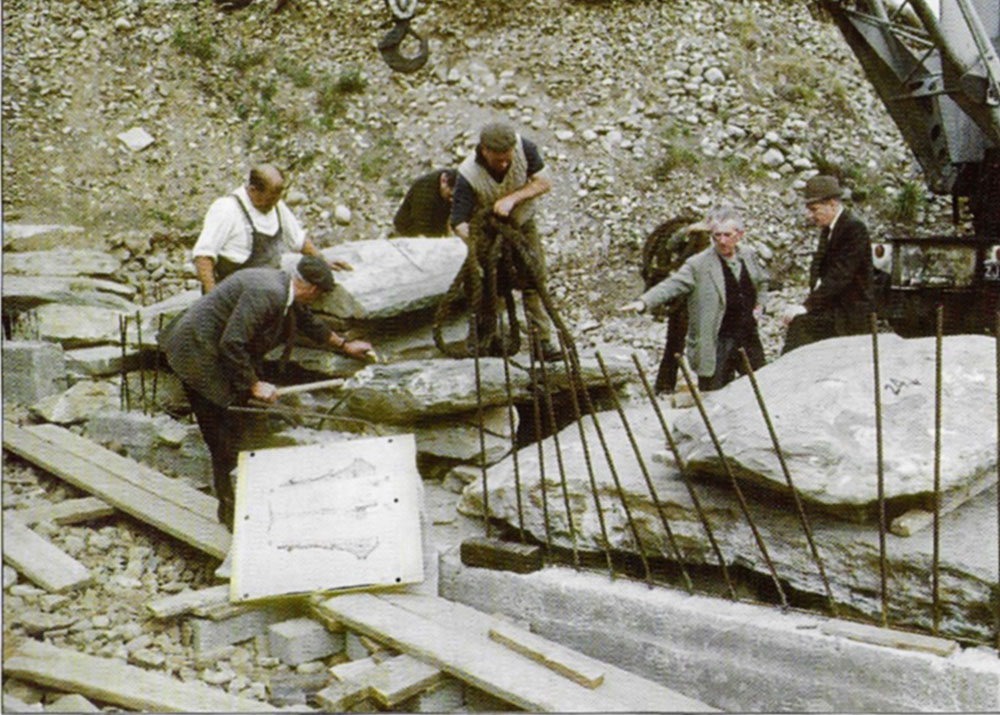 Rebuilding the roof-box at Newgrange in 1967.