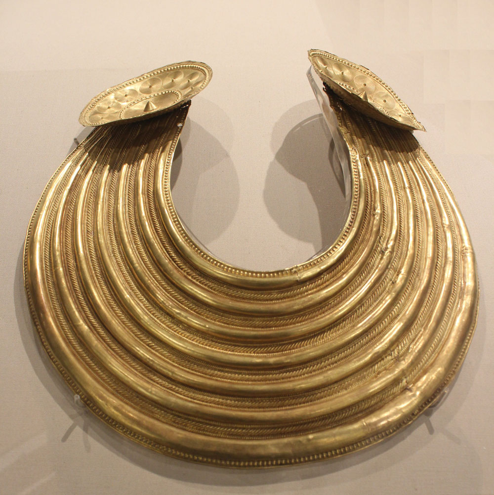 The Glinisheen gold gorget was found in a wedge tomb close to the Poulnabrone dolmen in County Clare.