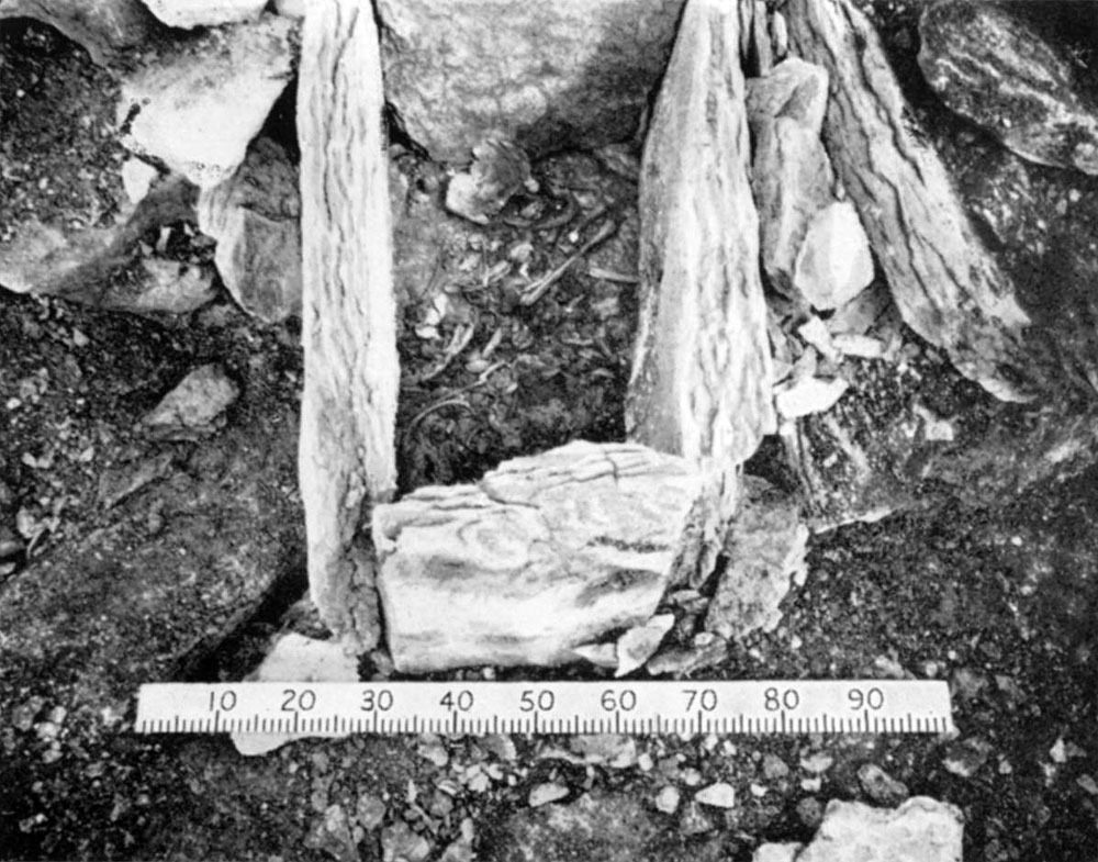 Grave 5 which proved to have been inserted into Poulawack Cairn some 1,000 years after the monument had been built.