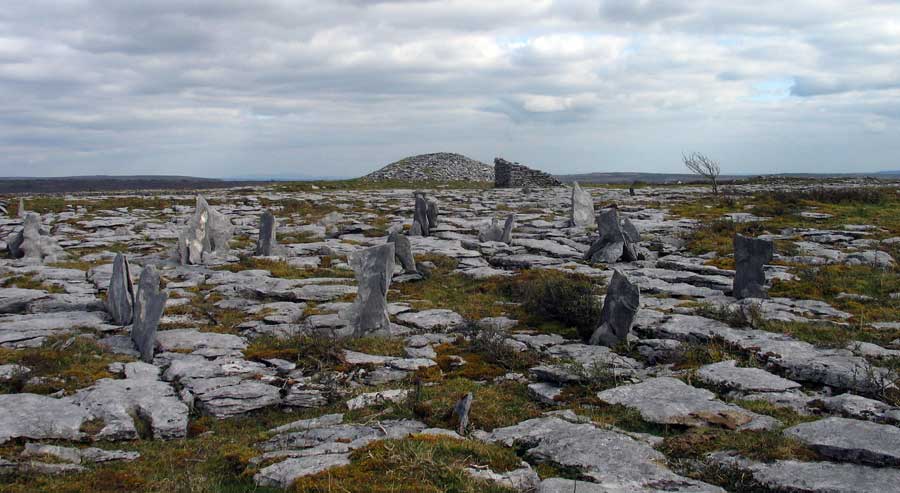 Poulawack cairn, dramatically located on a commanding hilltop in the heart of the Burren.
