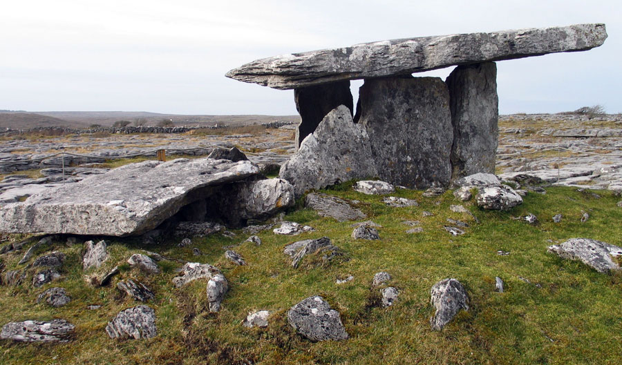 Another view of the dolmen showing the displaced backstone of the chamber.