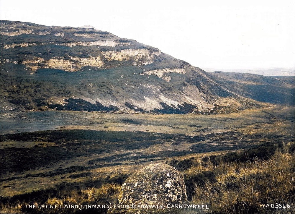 The view across Lough Availe from the erratic boulder known as the Old Gate, to Gorman's Rocks and Cairn B.