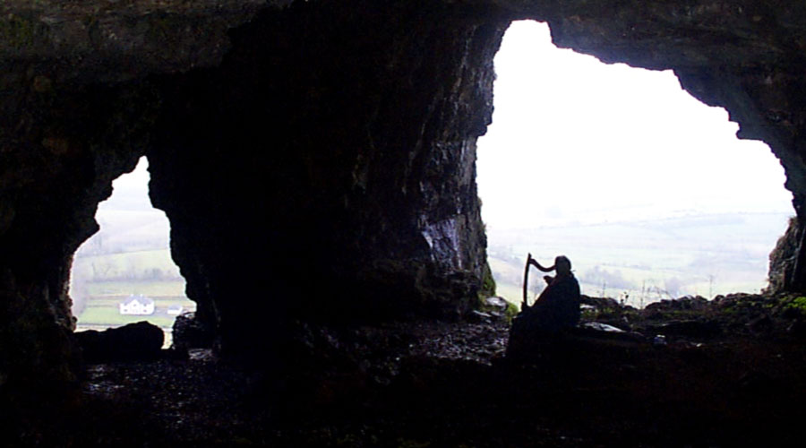 Jo Coffey from San Francisco palys her clairseach in the Enchanted Caves of Kesh Corran.