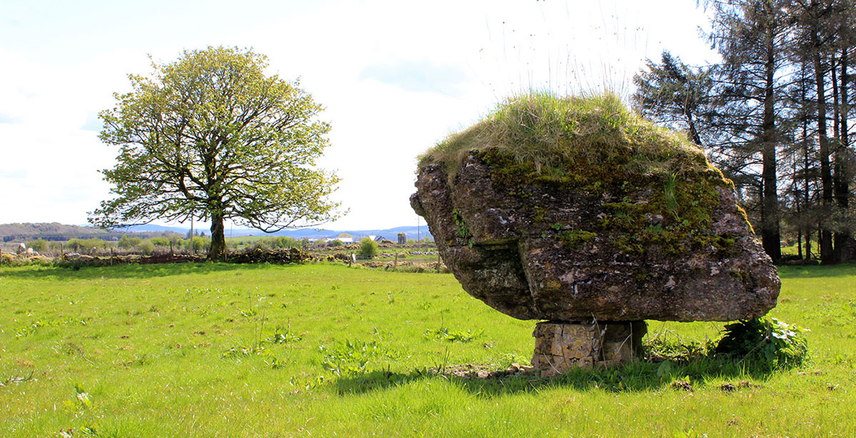 An unusual erratic boulder at Moytura, the Plain of Pillar Stones across the lake to the east of Carrowkeel.