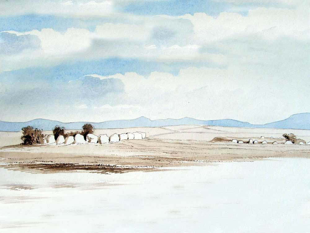 A watercolor of Carrowmore 56 and 57 by William Wakeman, 1880.