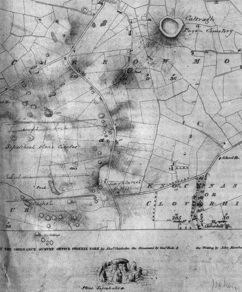 George Petrie's draft map of Carrowmore from 1837.