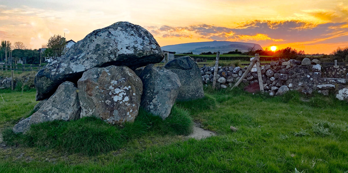 Circle 13 at Carrowmore photographed at sunset, April 2022.