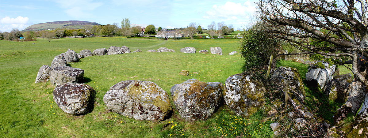 Circle 57 at Carrowmore looking west to Knocknarea.