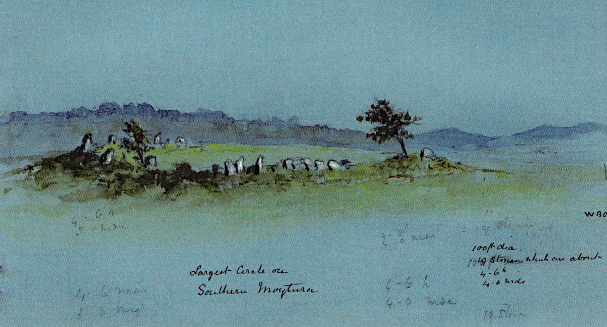 The largest of the four stone circles at Nymphsfield close to the village of Cong. The circle, which is on private property, has the remains of an external bank around the exterior.