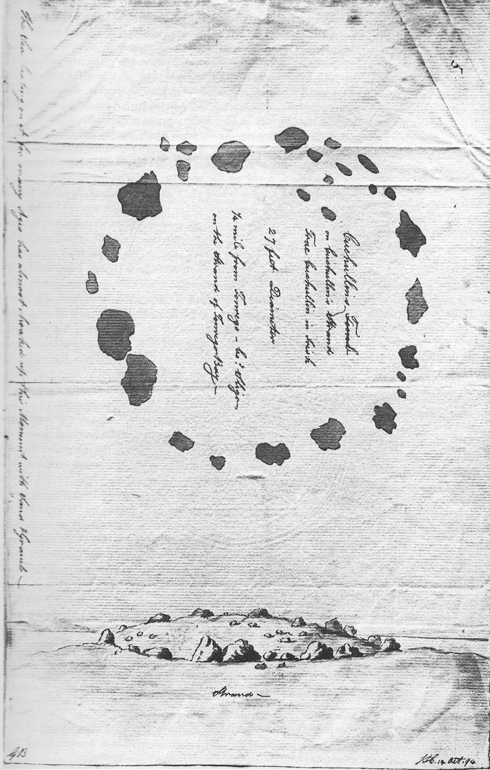 A copy of Gabrial Beranger's 1779 illustration of the burial mound of King Eochaidh.