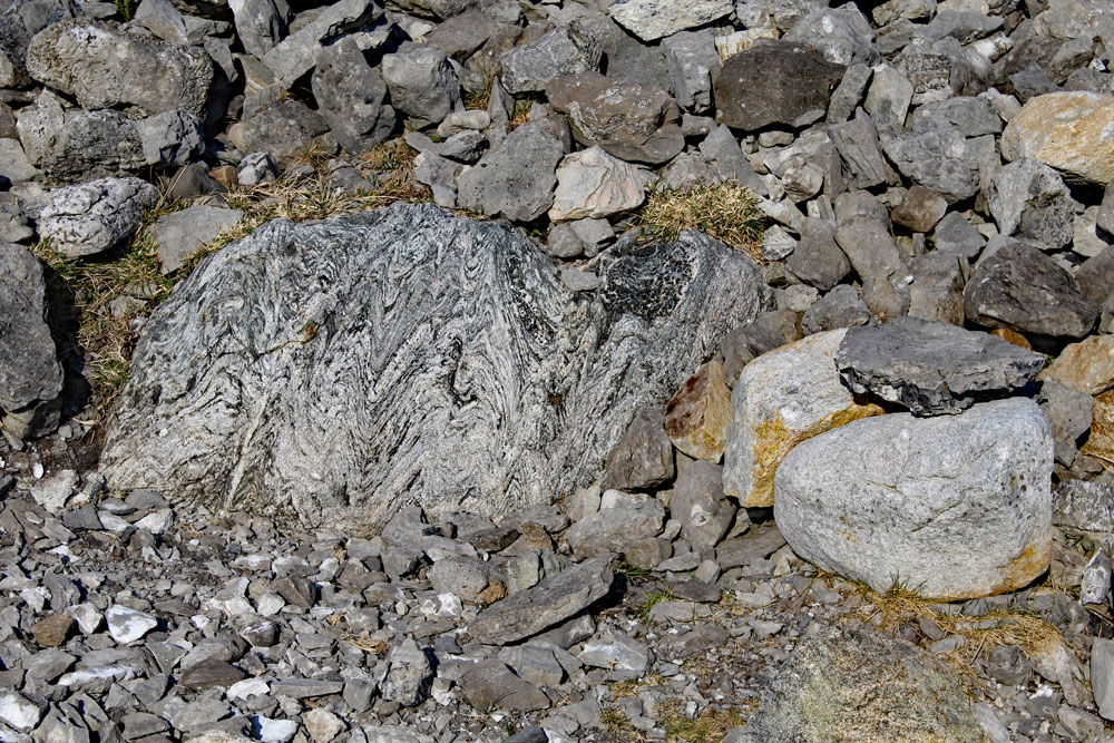 A gneiss kerbstone, one of a ring which surrounds the base of the massive Queen Maeve's cairn.