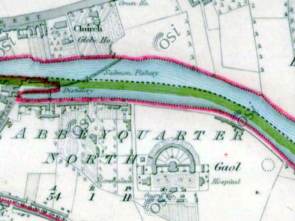 The Ordnance Survey map from 1837 shows the Abbeyquarter passage grave and its proximity to the river Garavogue amd the newly-built Sligo Gaol.