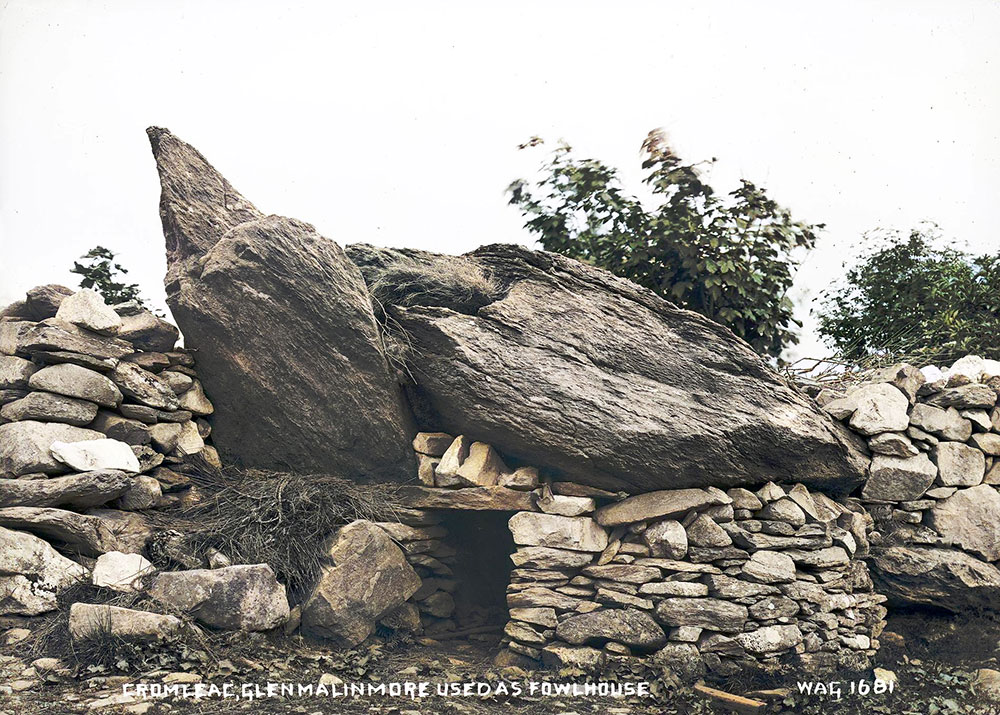 The east dolmen at Malin Mor, converted into a hen house. Photo by William A. Green.