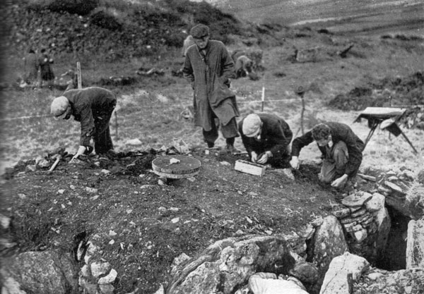 A rare photograph from Joseph Raftery's excavation at Cairn H in the early 1940's.