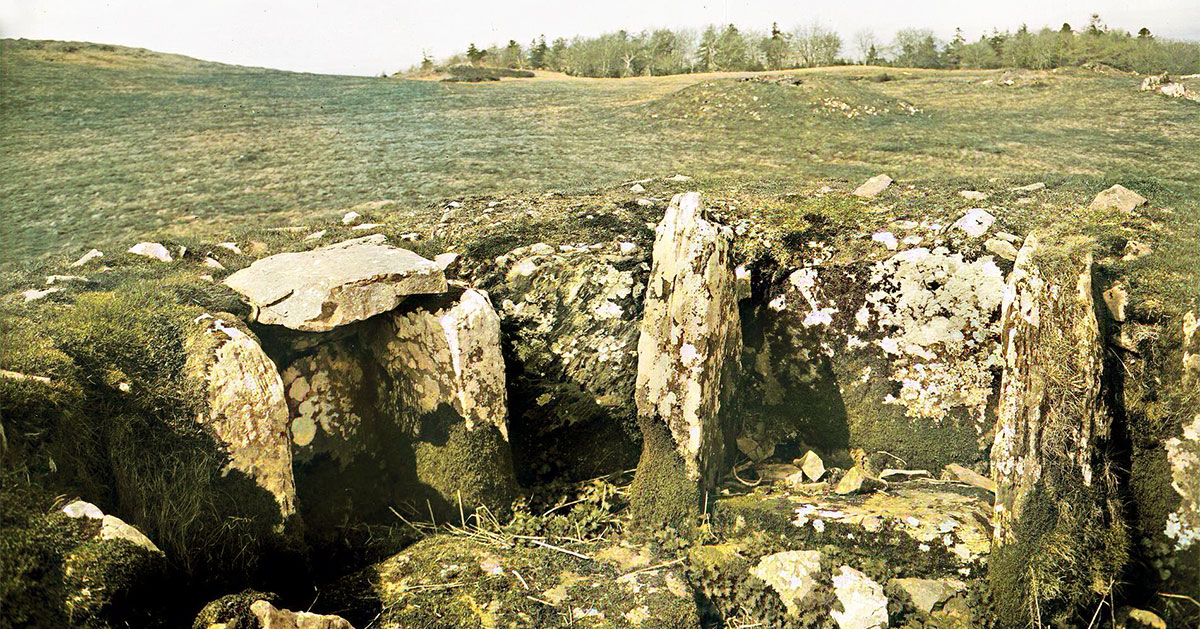 Cairn I at Loughcrew photographed by W. A. Green. The mound of Cairn H is visible about 200 meters away.