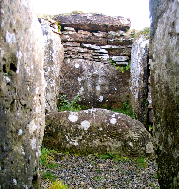 Megalithic art within the chamber of Cairn H at Loughcrew.