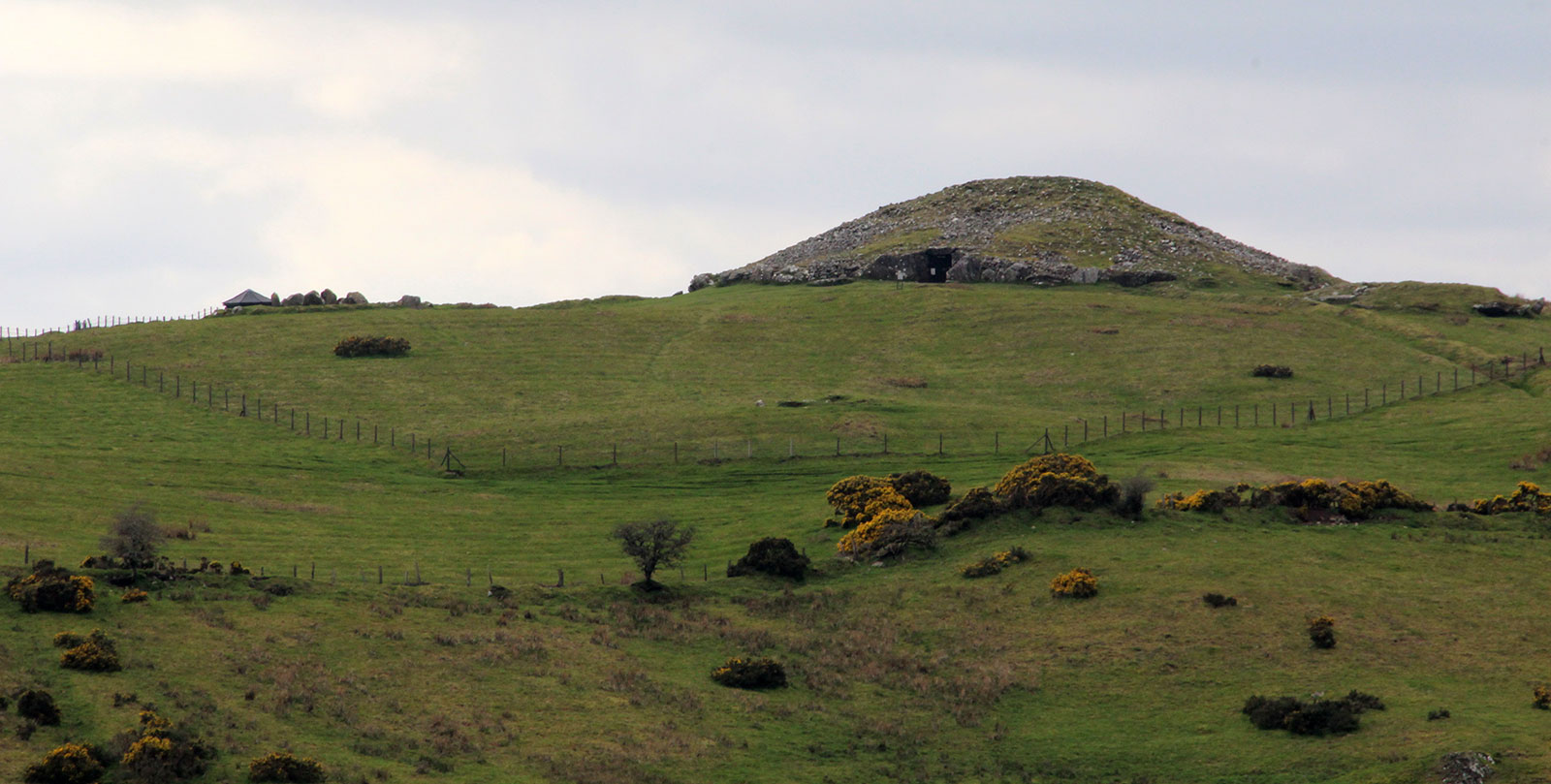 The Loughcrew landscape: Cairn T on the summit of Carnbane viewed from Patrickstown, the most easterly of the four hills of Sliabh na Cailleach.