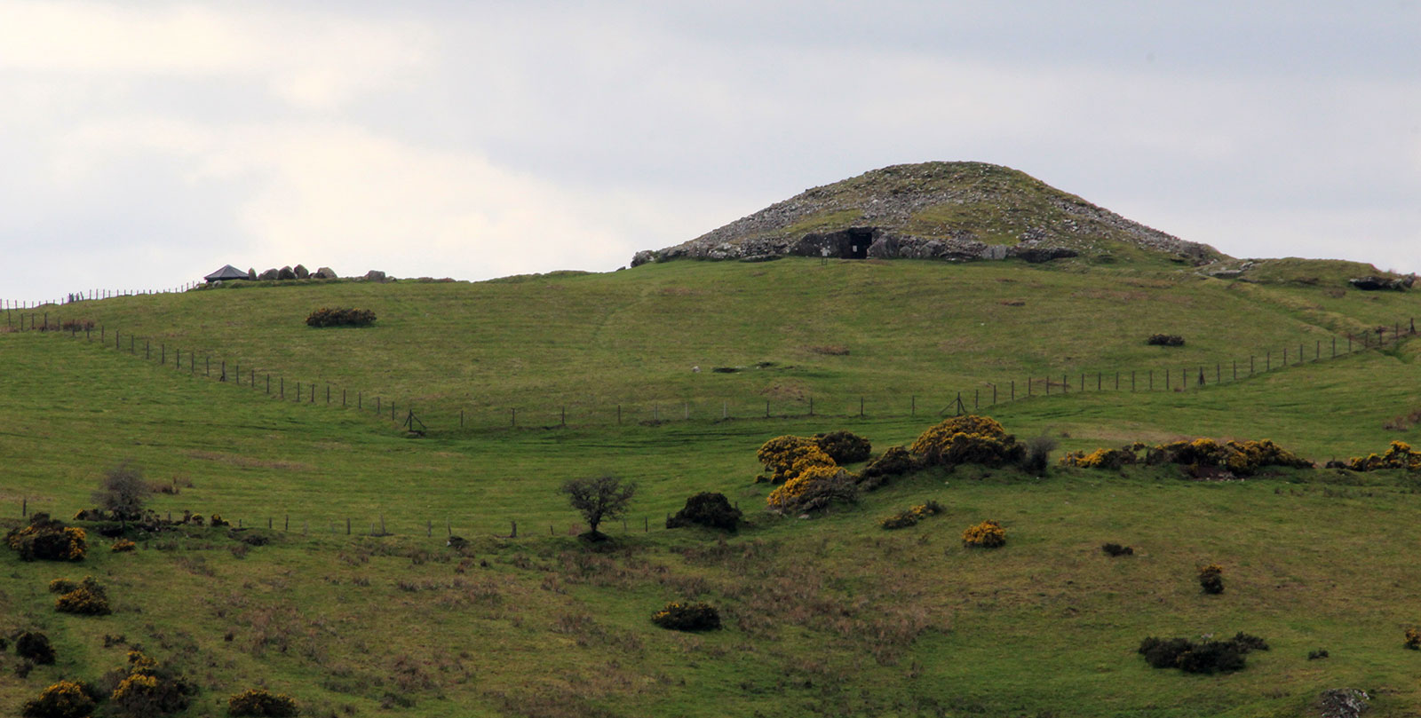 The Loughcrew landscape: Cairn T on the summit of Carnbane viewed from Patrickstown, the most easterly of the four hills of Sliabh na Cailleach.