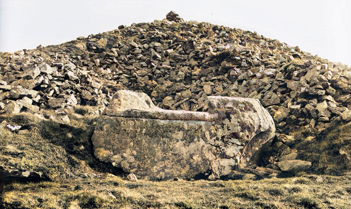 The great horned kerb-stone known as the Hag's Chair. 