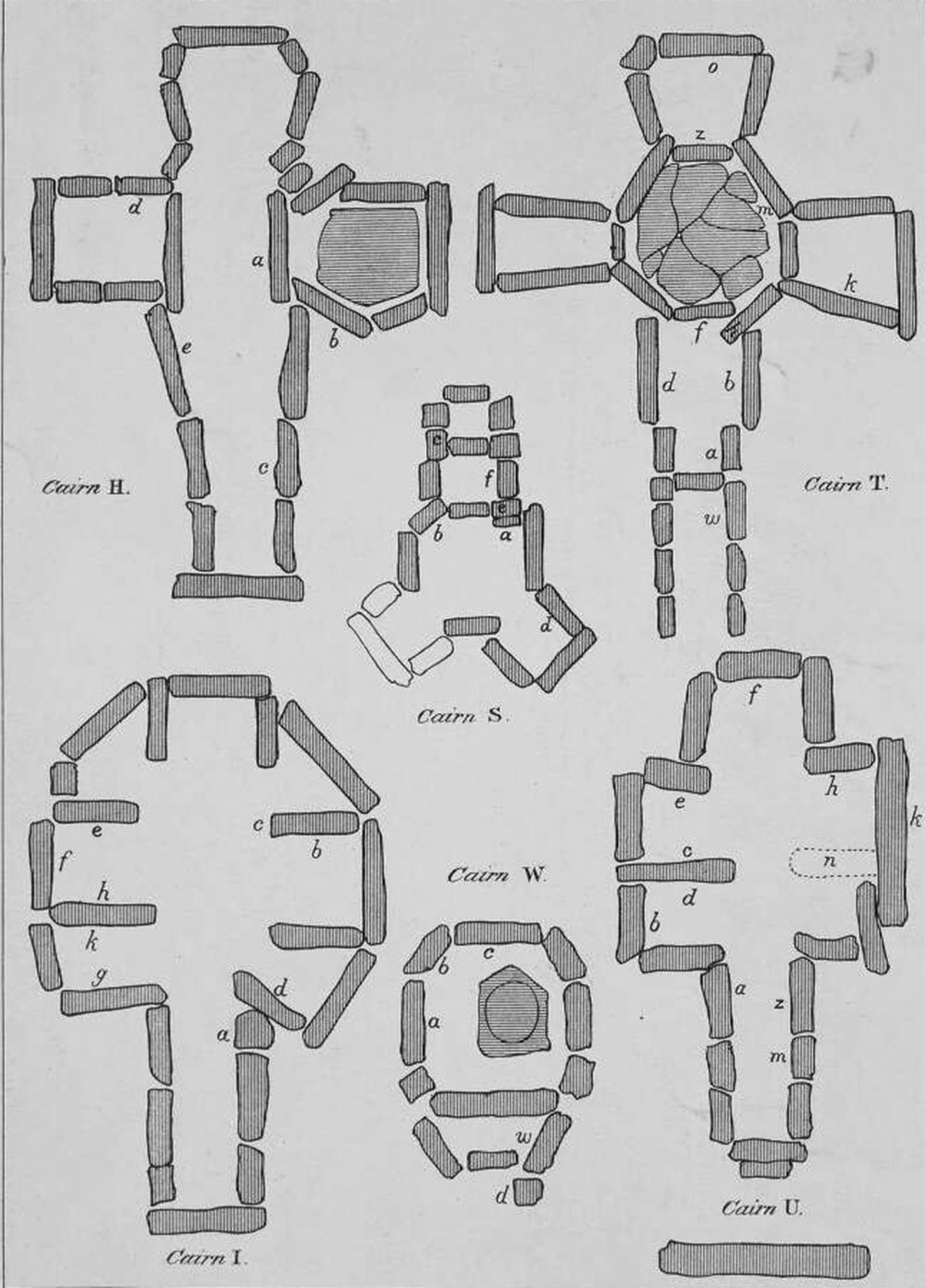 Plans of the chambers at Loughcrew from Eugene Conwell's report.